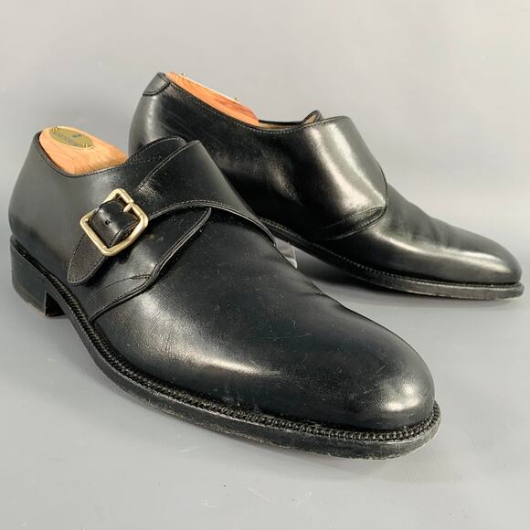 SALVATORE FERRAGAMO Size 8 Black Leather Monk Strap Loafers